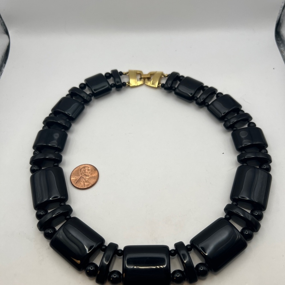Monet Runway Couture Jet Black Lucite Choker necklace Vintage - Picture 7 of 10